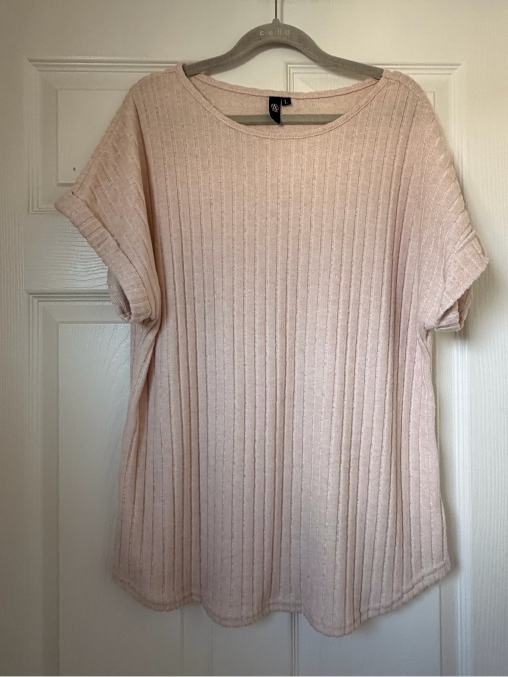 Relaxed Ribbed Short Sleeve Top in Beige